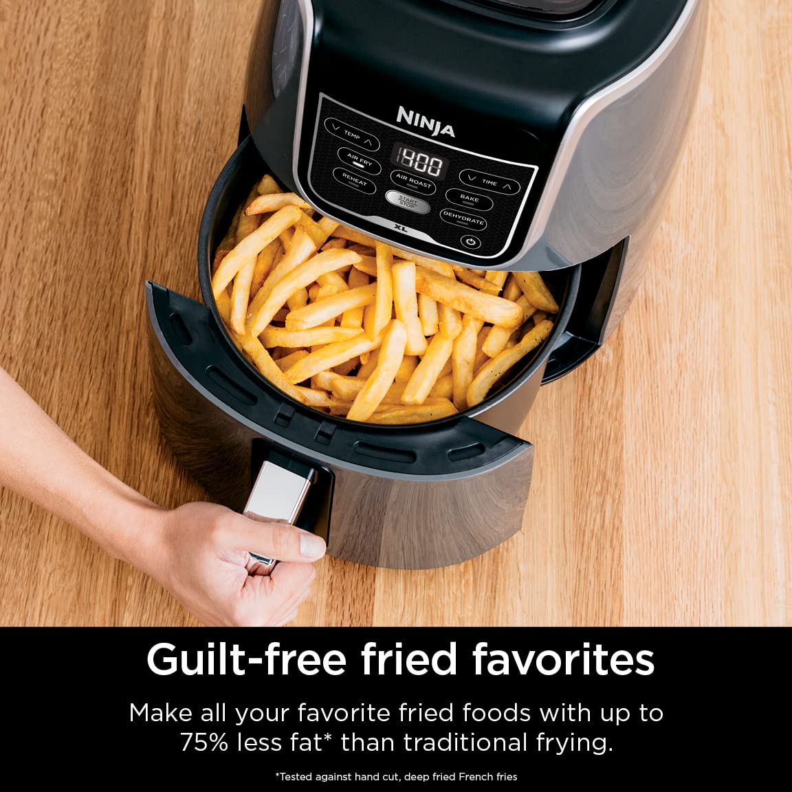 Ni AF150AMZ Air Fryer XL, 5.5 Qt. Capacity that ca ir Fry, Air Roast, Bake, Reheat & Dehydrate, with Dishwasher Safe, Nonstick Basket & Crisper Plate and a Chef-Inspired Recipe Guide, Grey