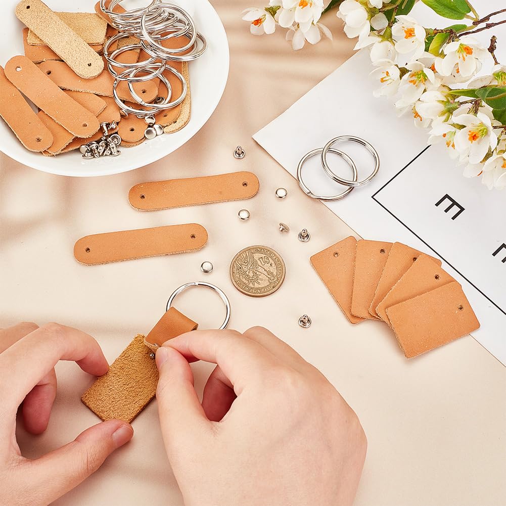 Leather Keychain Kit 48Pcs/16 Sets with Leather Tags and Rings