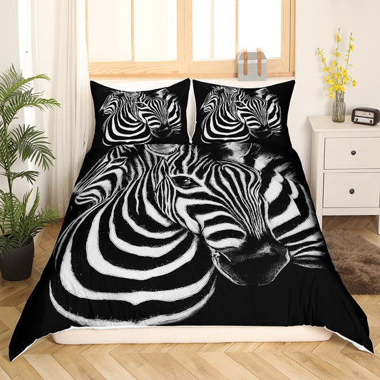 Zebra Duvet Cover Set Twin for Kids Boys 3D Horses Steed Pattern Print Bedding Set Africa Wild Animal Comforter Cover Wildlife Bedspread Cover with 1 Pillow Shams Microfiber Bed Cover