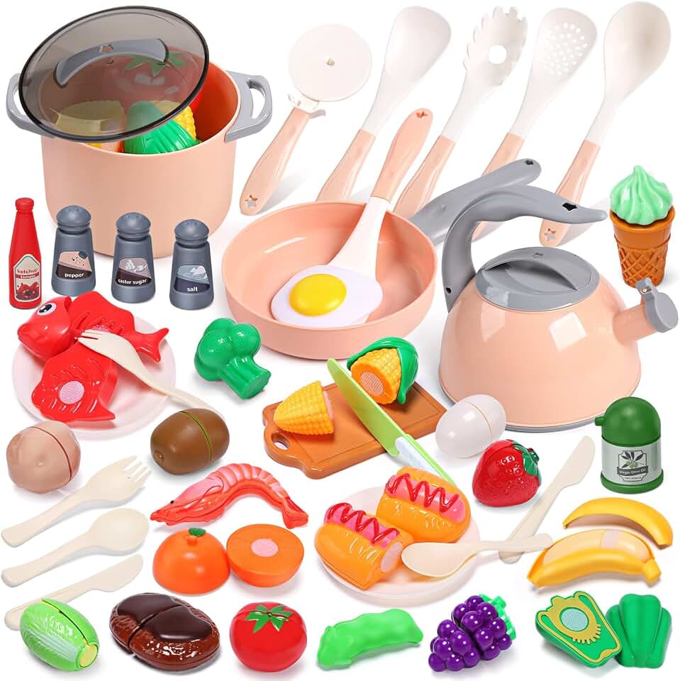 Cute Stone Toy Kitchen Set with Play Food and Utensils