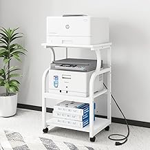 Three-Tier Rolling Printer Stand with Adjustable Shelves