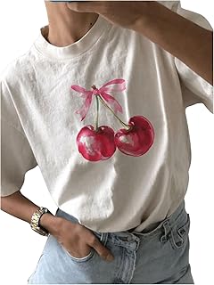 Women's Cherry Bow Graphic Short Sleeve T-Shirt