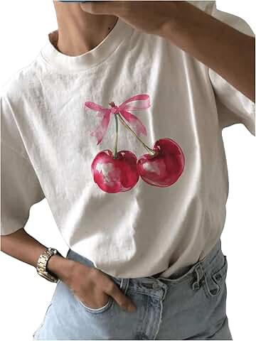 Women's Cherry Bow Graphic Short Sleeve T-Shirt
