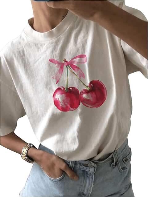 Women's Cherry Bow Graphic Short Sleeve T-Shirt
