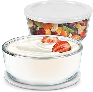 Set of two 1-quart glass yogurt containers with lids