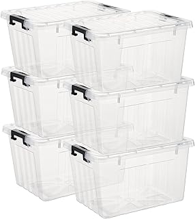 Stackable clear plastic storage bins with lids, 6-pack