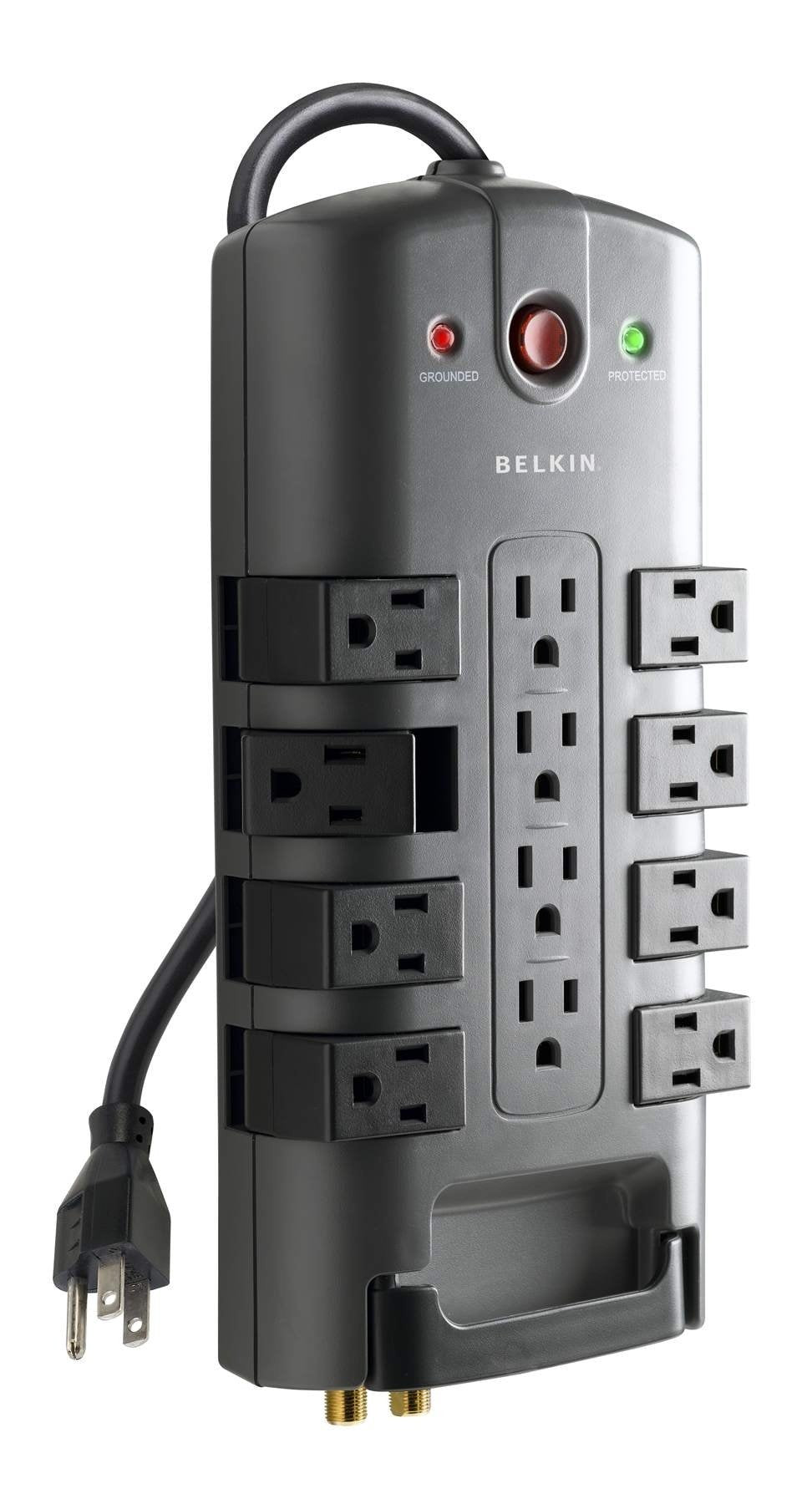 Surge Protector w/ Rotating & Standard Outlets + 8ft Sturdy Cord with Flat Pivot Plug for Home, Office, Travel, Desktop & Charging Brick, 4320 Joules