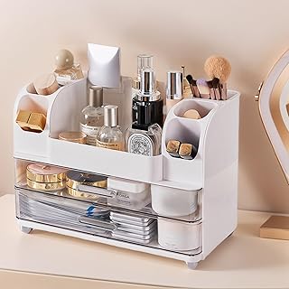 White makeup organizer with two drawers