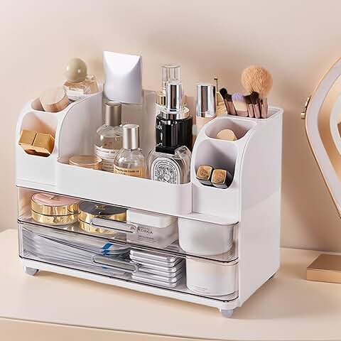 White makeup organizer with two drawers