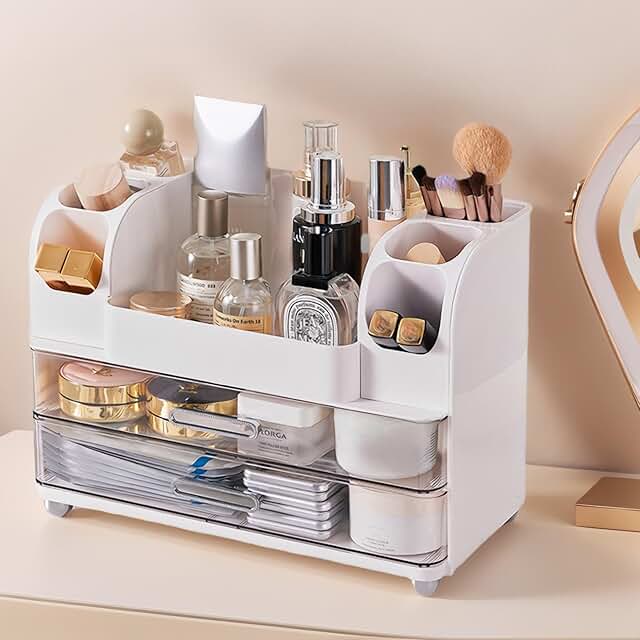 White makeup organizer with two drawers