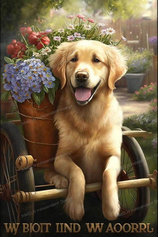 5D Diamond Painting Golden Retriever Flower Car Kit 20x30cm