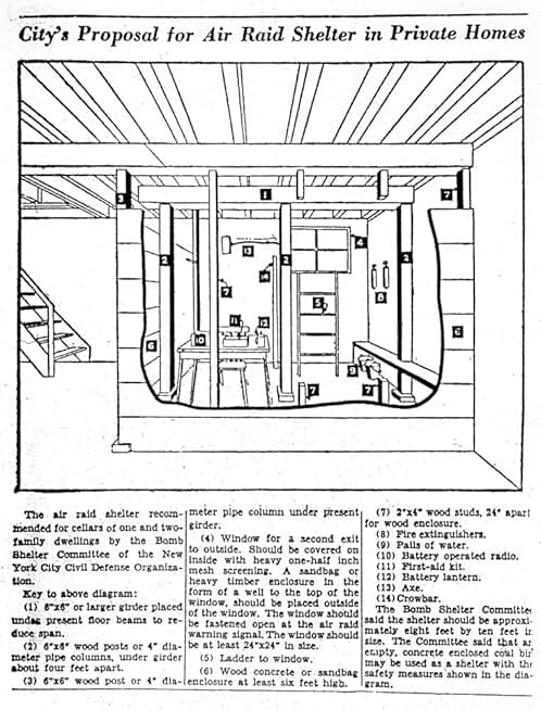 Diagram of a basement bomb shelter for homes