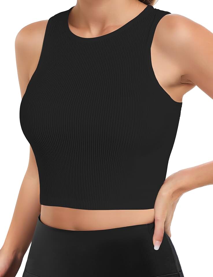Seamless Ribbed Sleeveless High Neck Tank Top