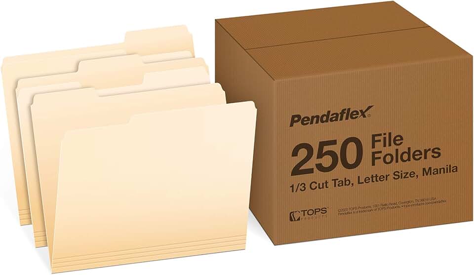 Letter Size Manila File Folders, 250 Pack
