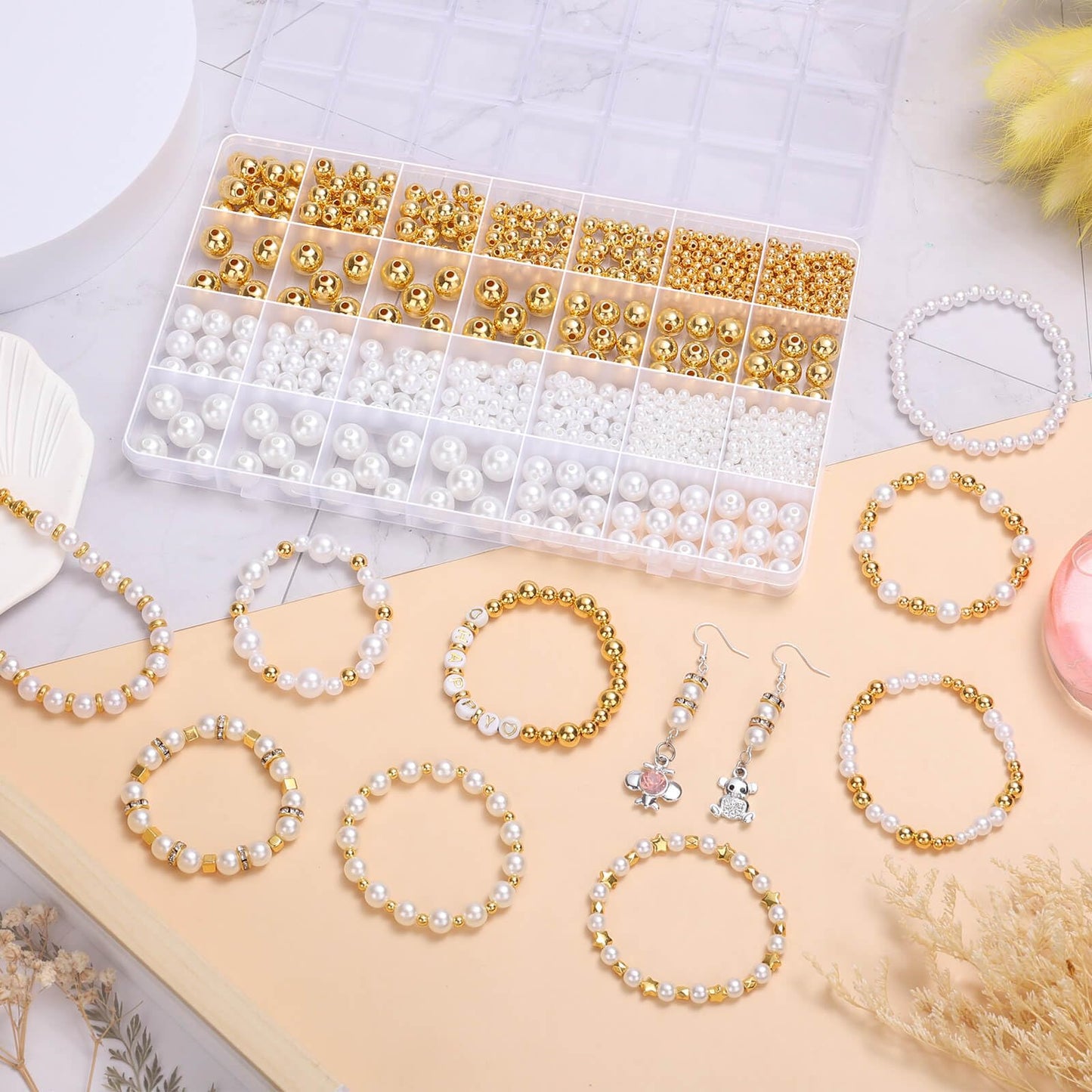Pearl and Gold Beads for Jewelry Making, 1048 Pieces