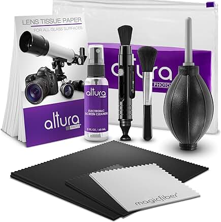 Camera Cleaning Kit with Spray, Brush, Cloths, Wipes, and Blower