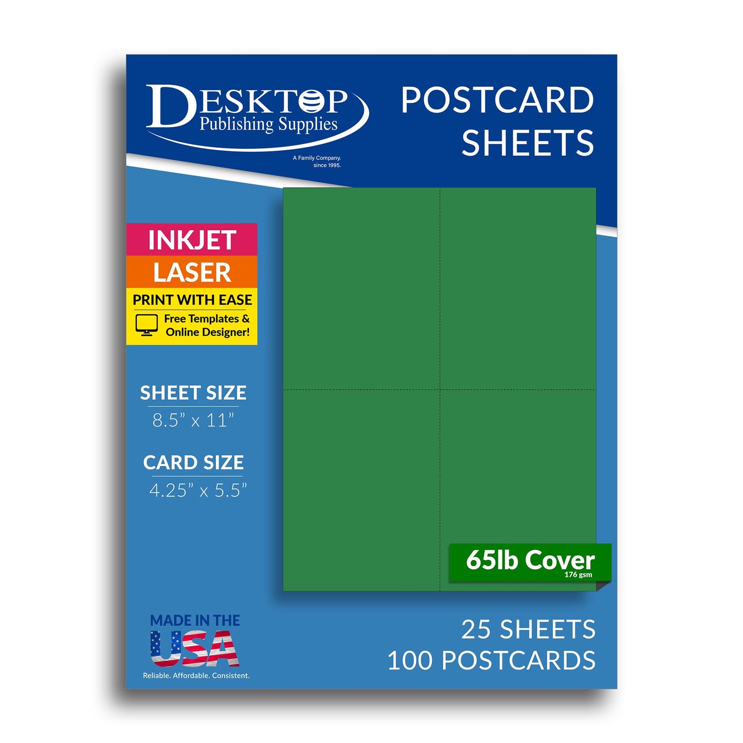 Green 4-Postcard Pack, 25 Sheets, Matte Paper
