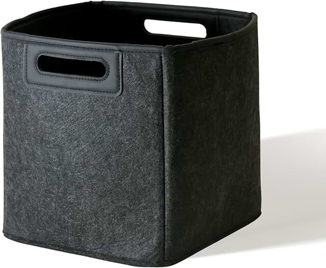 Dark Grey Collapsible Felt Storage Bin, 10-inch Cube
