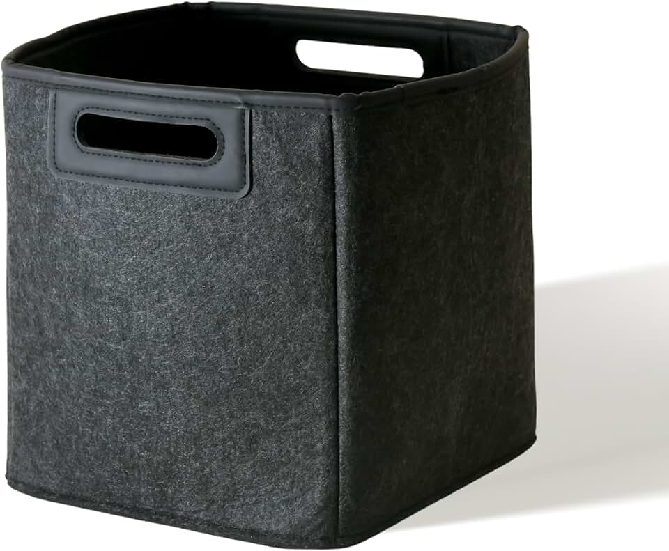 Dark Grey Collapsible Felt Storage Bin, 10-inch Cube