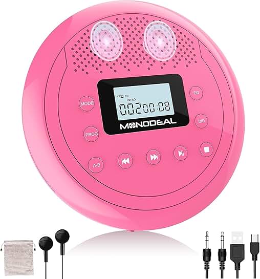 Rechargeable CD Player with Speakers and Headphones