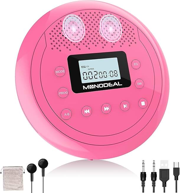 Rechargeable CD Player with Speakers and Headphones
