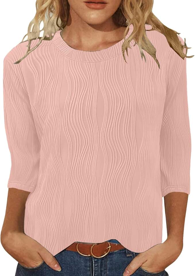 Women's Casual Dressy 3/4 Sleeve Round Neck Blouses