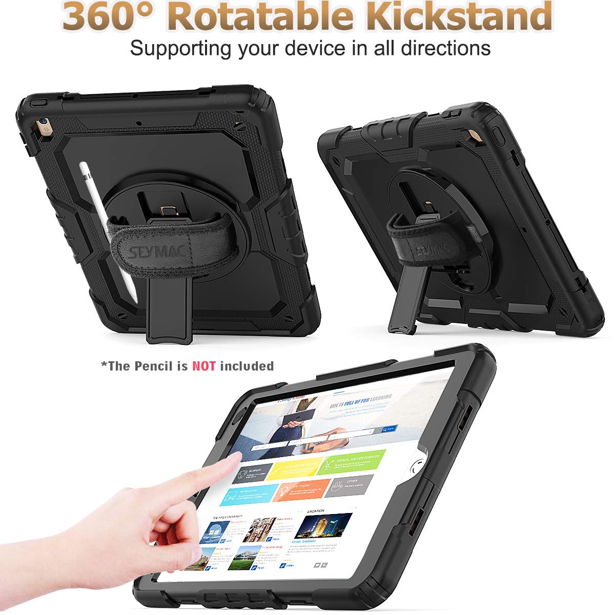 Case for iPad Air 3 2019/ iPad Pro 10.5, Drop-Proof Protection Case with (360 Degrees Rotate Stand) Hand Strap &(Pencil Holder) for iPad Air 3rd Generation / iPad Pro 10.5 (Black)