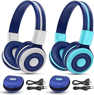 Two Bluetooth on-ear headphones with mic and case