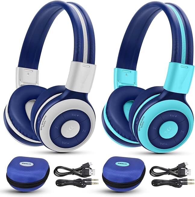 Two Bluetooth on-ear headphones with mic and case