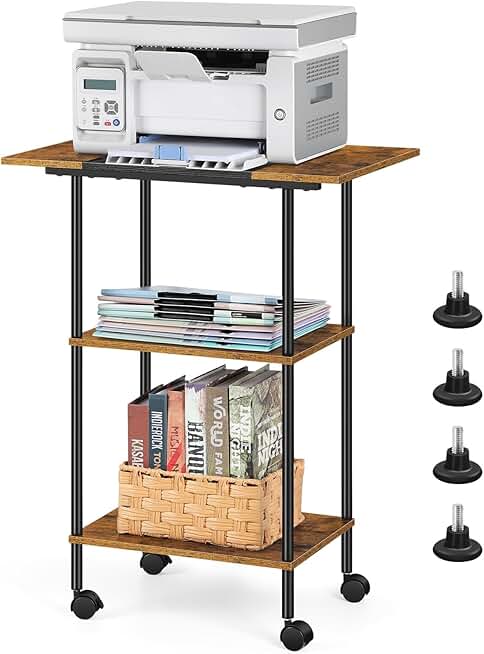 Large 3-Tier Printer Stand with Storage and Wheels