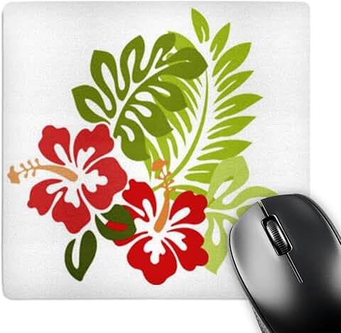 Hawaiian Hibiscus and Leaves Mouse Pad, 8x8 inches