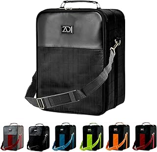 Small black travel wig case with handle strap and zipper
