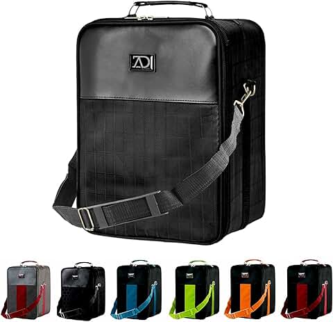 Small black travel wig case with handle strap and zipper