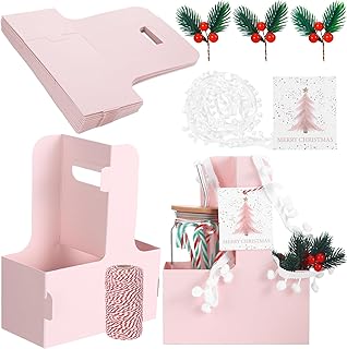 12 Christmas Drink Carriers with Cards and Ribbons