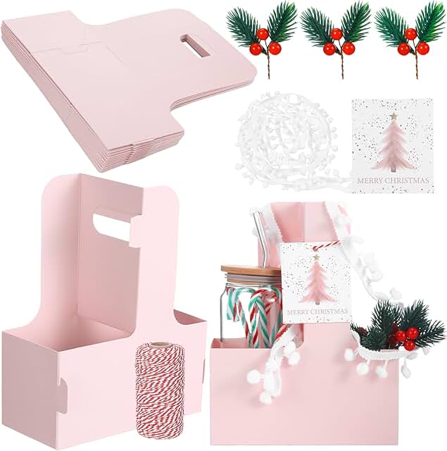 12 Christmas Drink Carriers with Cards and Ribbons
