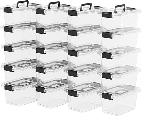 Stackable clear plastic storage bins with handles, 20-pack