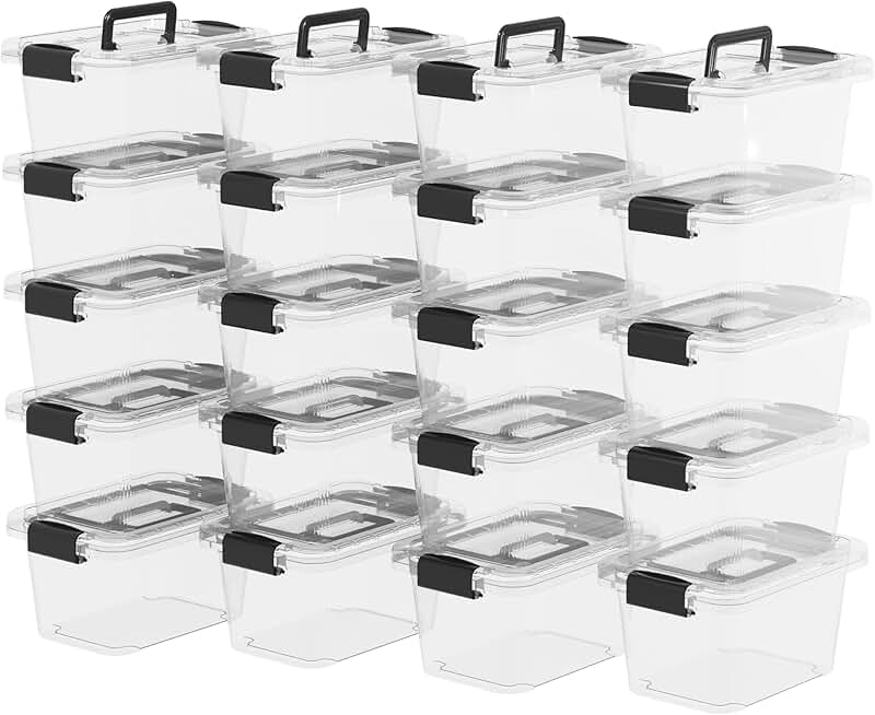 Stackable clear plastic storage bins with handles, 20-pack