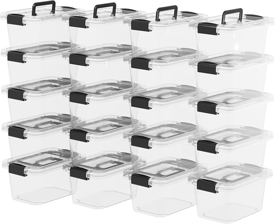 Stackable clear plastic storage bins with handles, 20-pack