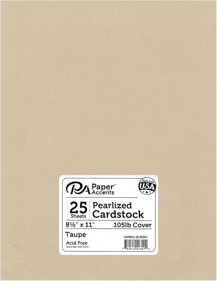 Taupe Pearlized Cardstock, 8.5x11, 25 sheets