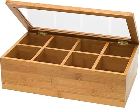 Bamboo Tea Box with 8 Compartments and Clear Lid