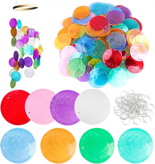 160 Rainbow Capiz Shells with Connect Rings for Crafts and Decor