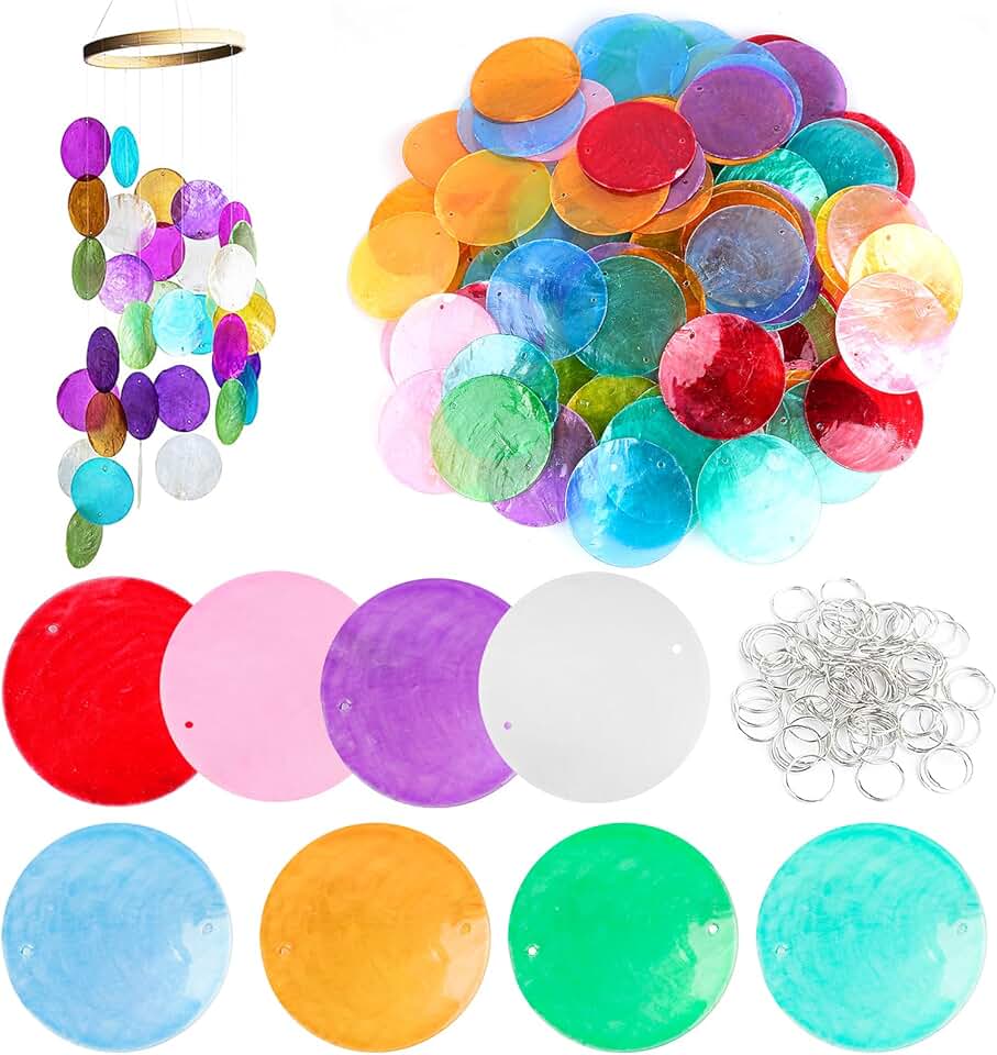 160 Rainbow Capiz Shells with Connect Rings for Crafts and Decor