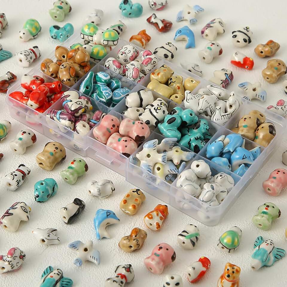 24-Piece Animal-Shaped Porcelain Beads for Jewelry Making