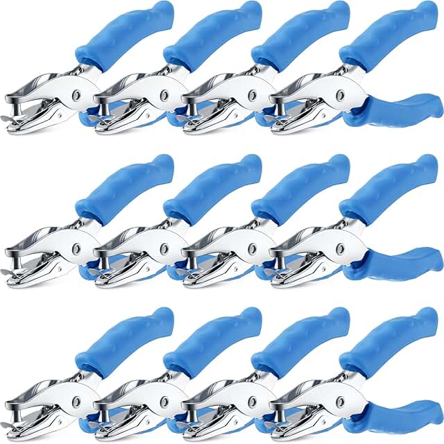 12-Piece Handheld 1/4 Inch Hole Punch Set for Paper