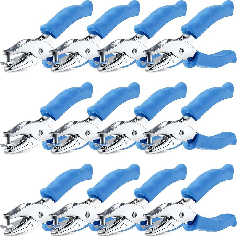 12-Piece Handheld 1/4 Inch Hole Punch Set for Paper