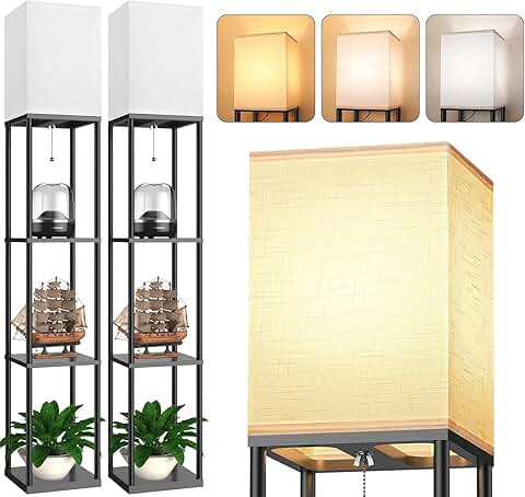 Two Shelf Floor Lamps with LED Bulbs for Living Room and Bedroom