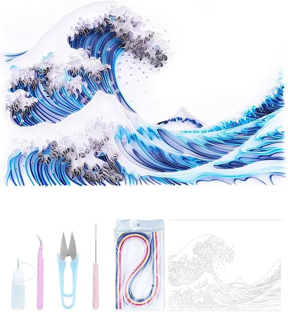 Quilling Paper Art Kit for Beginners, Great Wave Design