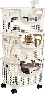 Plastic rolling storage cart for kitchen and laundry