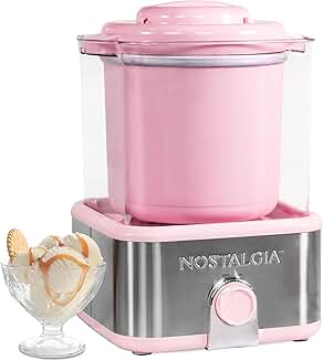 Pink electric ice cream maker with 2-quart gel canister