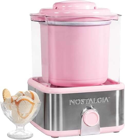 Pink electric ice cream maker with 2-quart gel canister